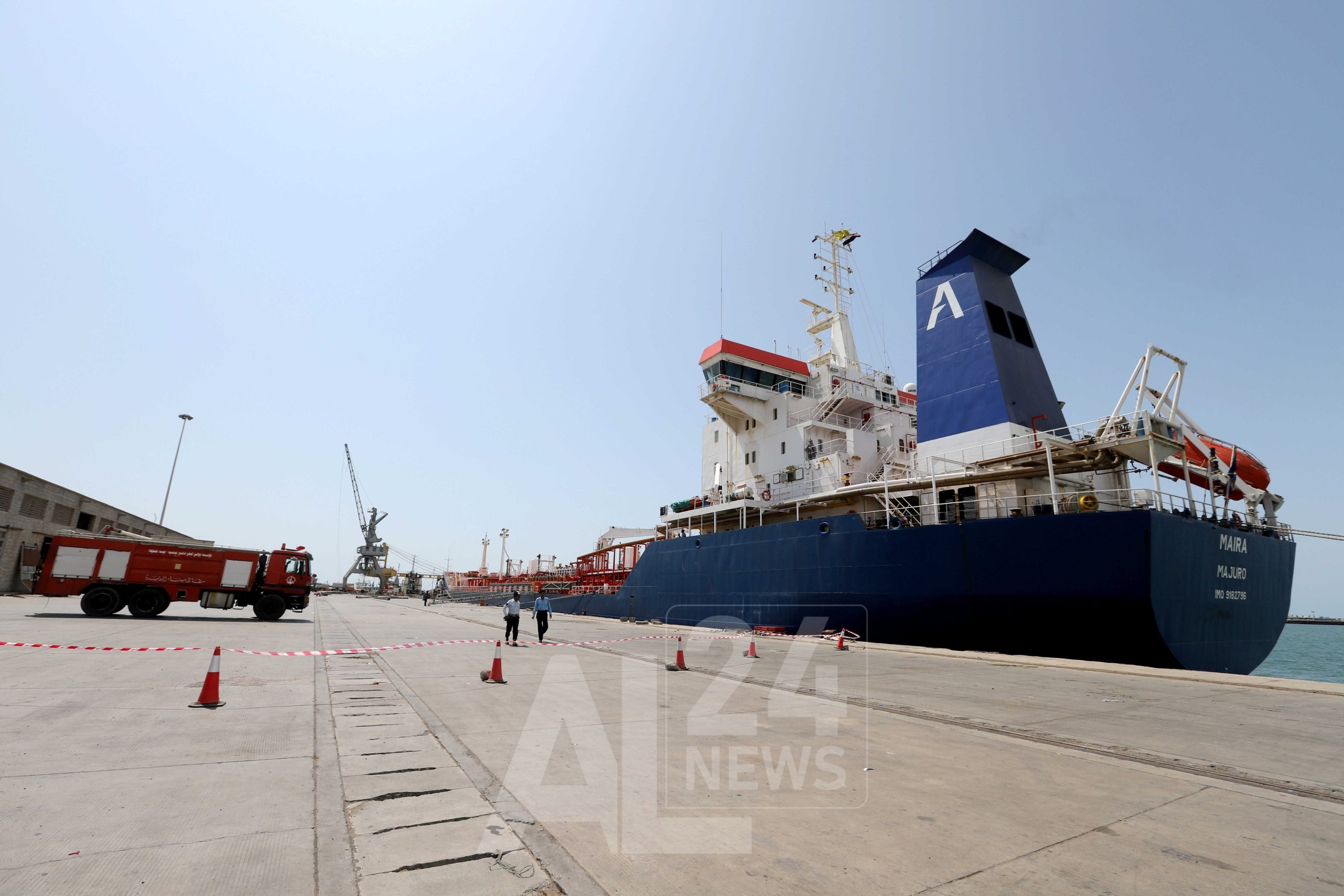 Oil tanker docks at the port of Hodeidah, Yemen