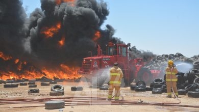 الحريق "أدى إلى إيقاف تصدير مادة الفحم البترولي مؤقتا لحين التأكد من سلامة الموقع
