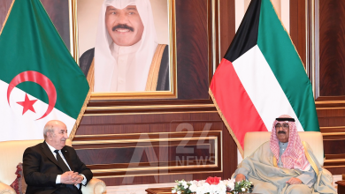 مراسم استقبال الرئيس الجزائري عبد المجيد تبون من طرف ولي عهد الكويت الشيخ مشعل الأحمد الجابر الصباح.