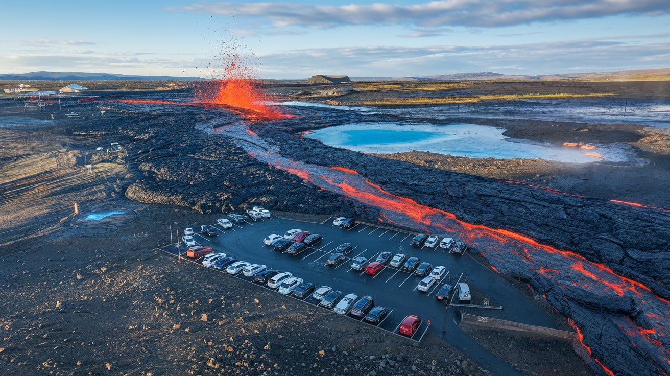 Islande : la lave volcanique engloutit le parking d'un spa géothermique