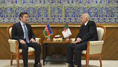 وزير الدولة وزير الخارجية الجزائري أحمد عطاف يتحادث مع نائب وزير خارجية أذربيجان،يالشين رفاييف