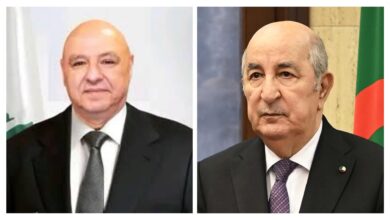 الرئيس الجزائري يتلقى مكالمة هاتفية من نظيره اللبناني